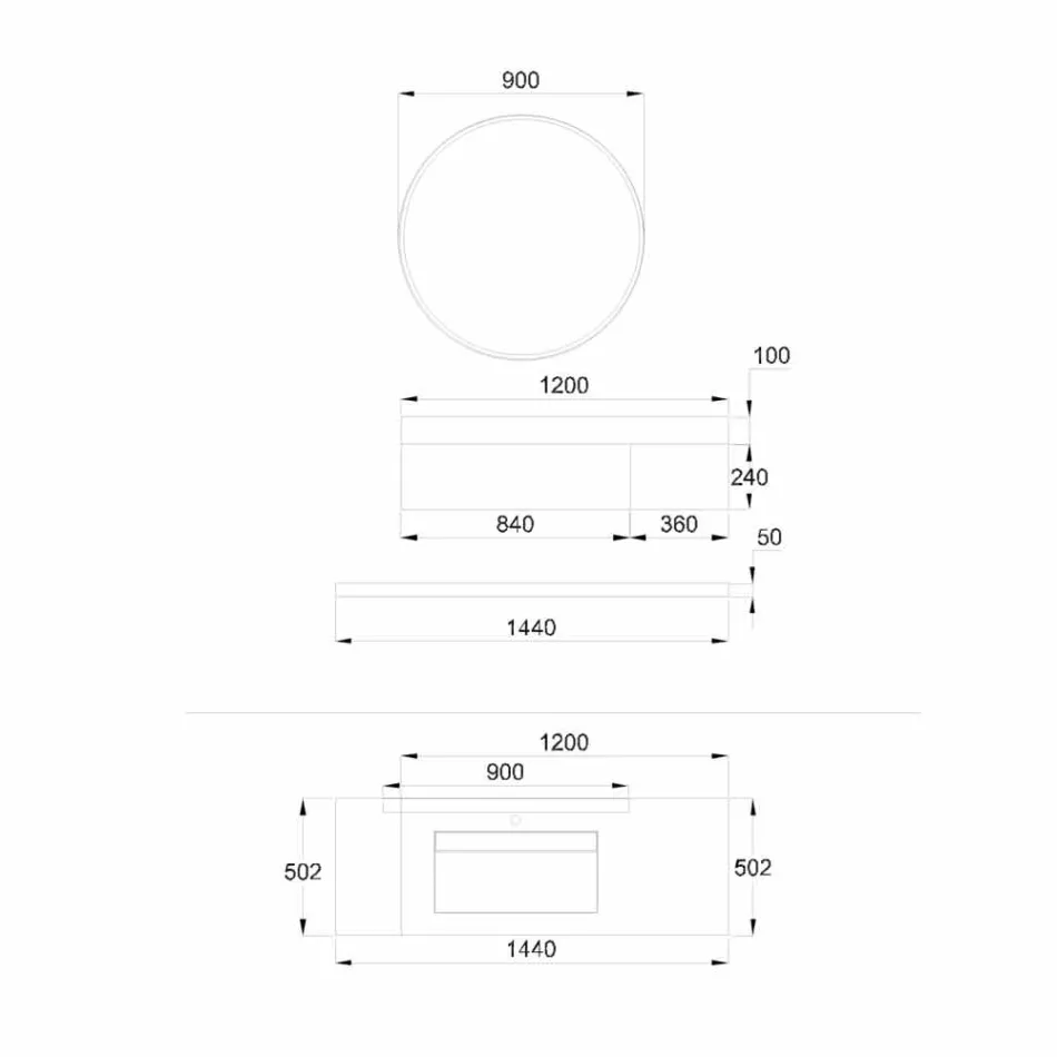 أثاث حمام معلق بقاعدة حوض نحاسية، درجين، رف، ومرآة - رينجا Viadurini