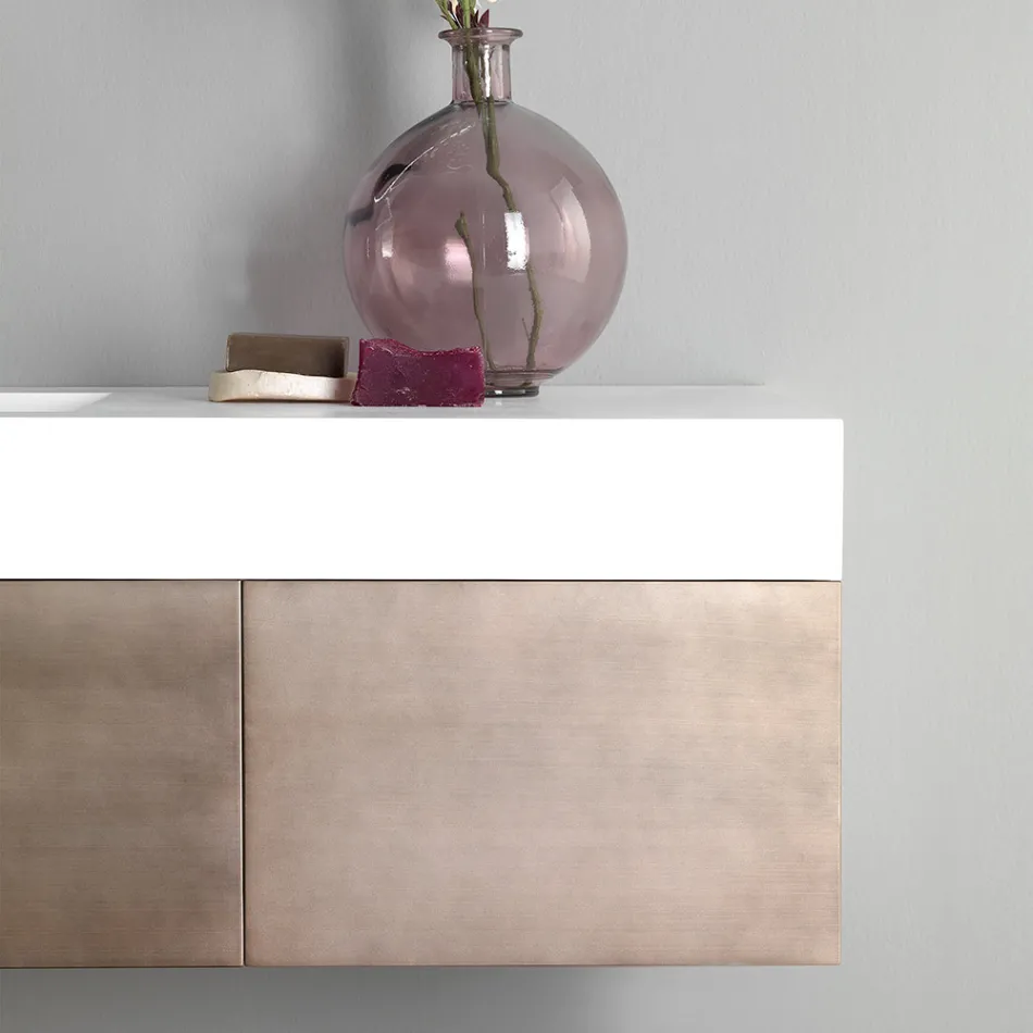 أثاث حمام معلق مصنوع من المعدن وخشب MDF وStonelight، صنع في إيطاليا - Renga Viadurini