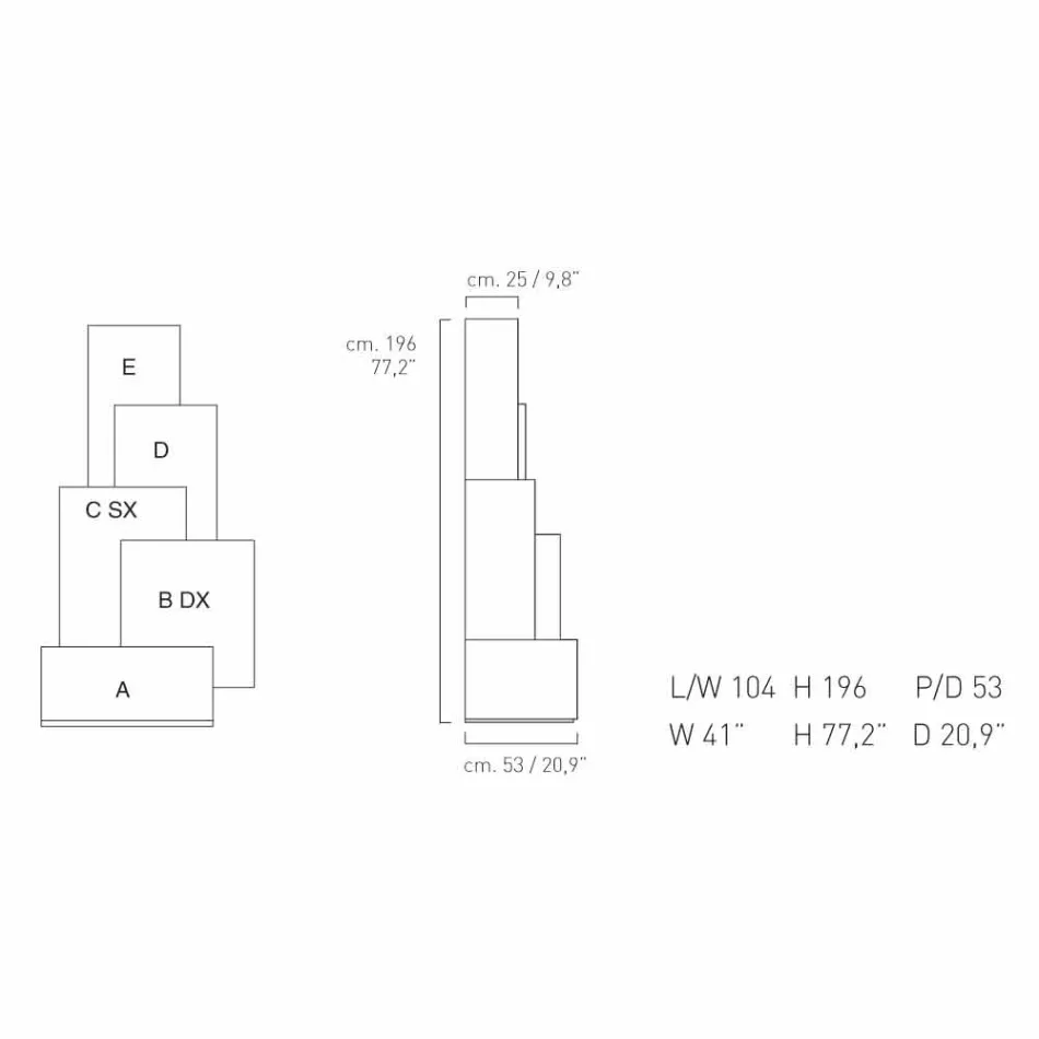 تصميم برج غرفة المعيشة المتنقلة My Home Tetris مصنوع من خشب MDF بارتفاع 196 سم، صنع في إيطاليا Viadurini