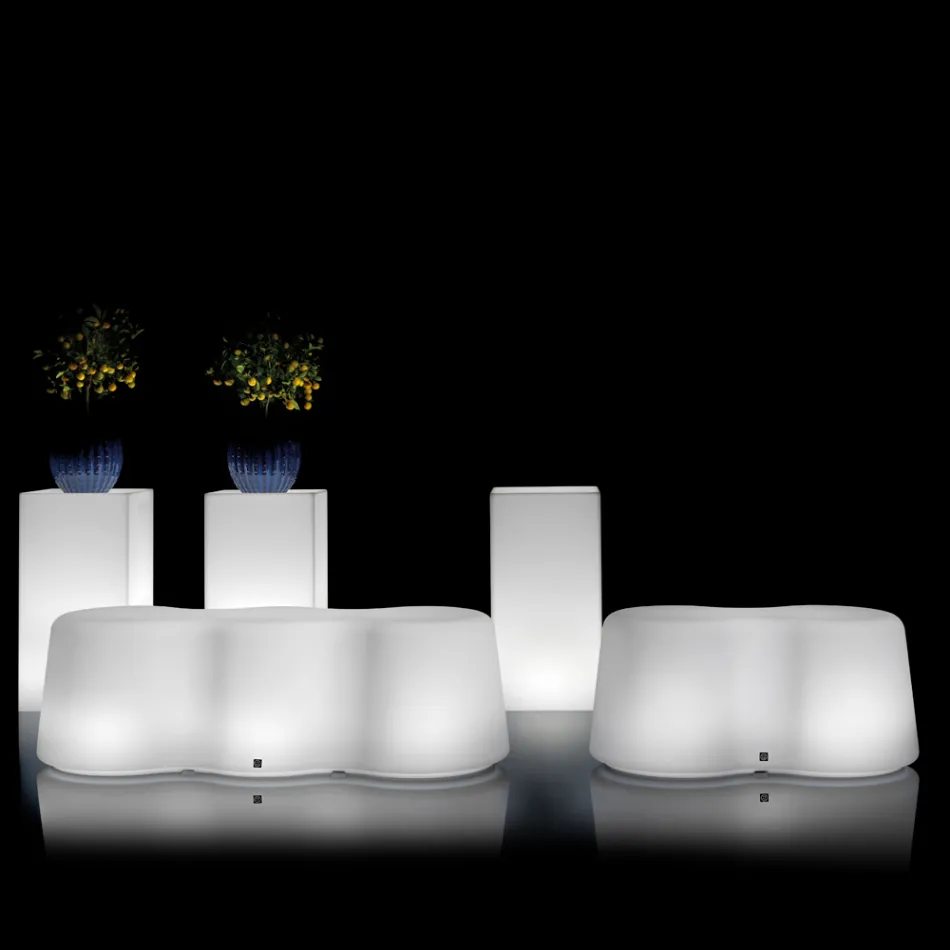 مقعد خارجي مموج مضيء مصنوع من البولي إيثيلين، صنع في إيطاليا - بريندا Viadurini