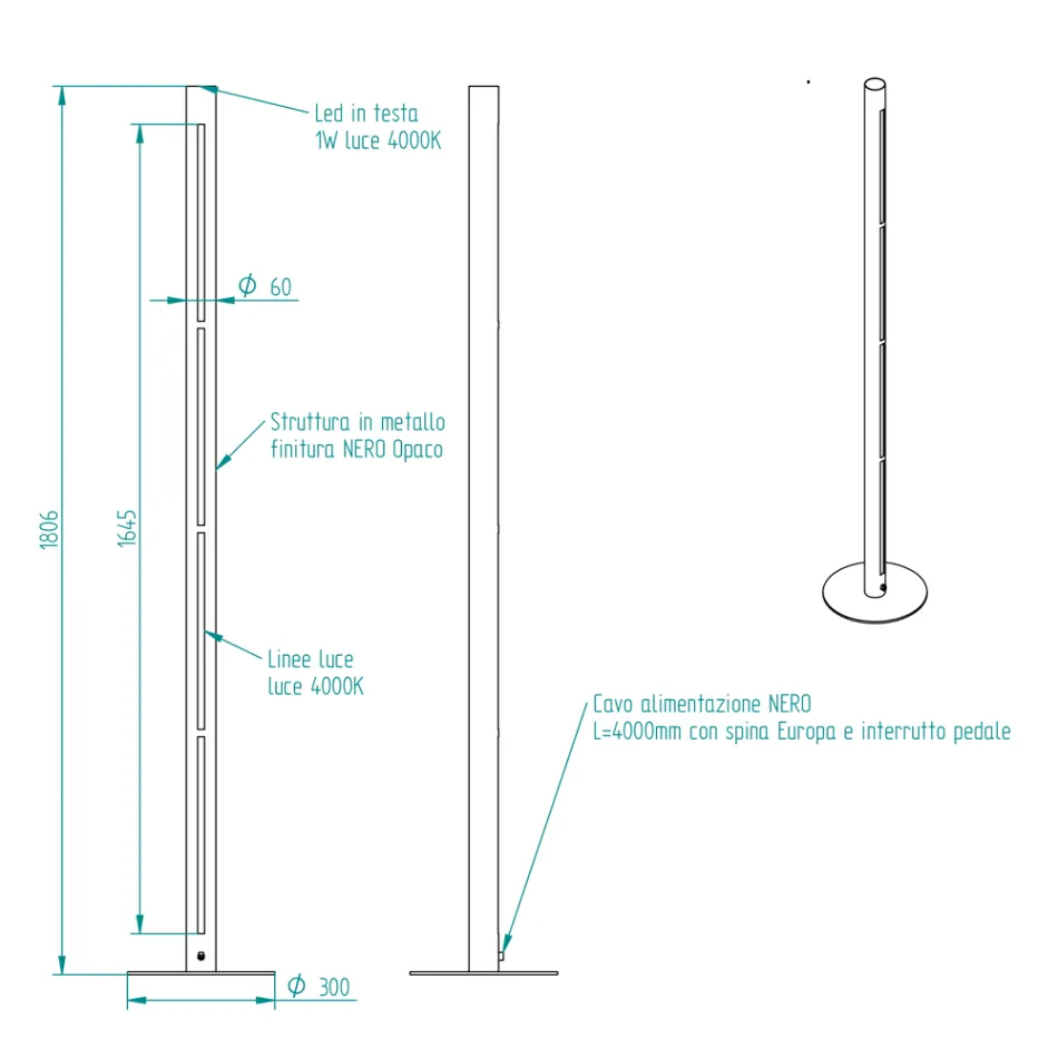 مصباح أرضي معدني حديث بإضاءة مزدوجة صنع في إيطاليا - رومان Viadurini