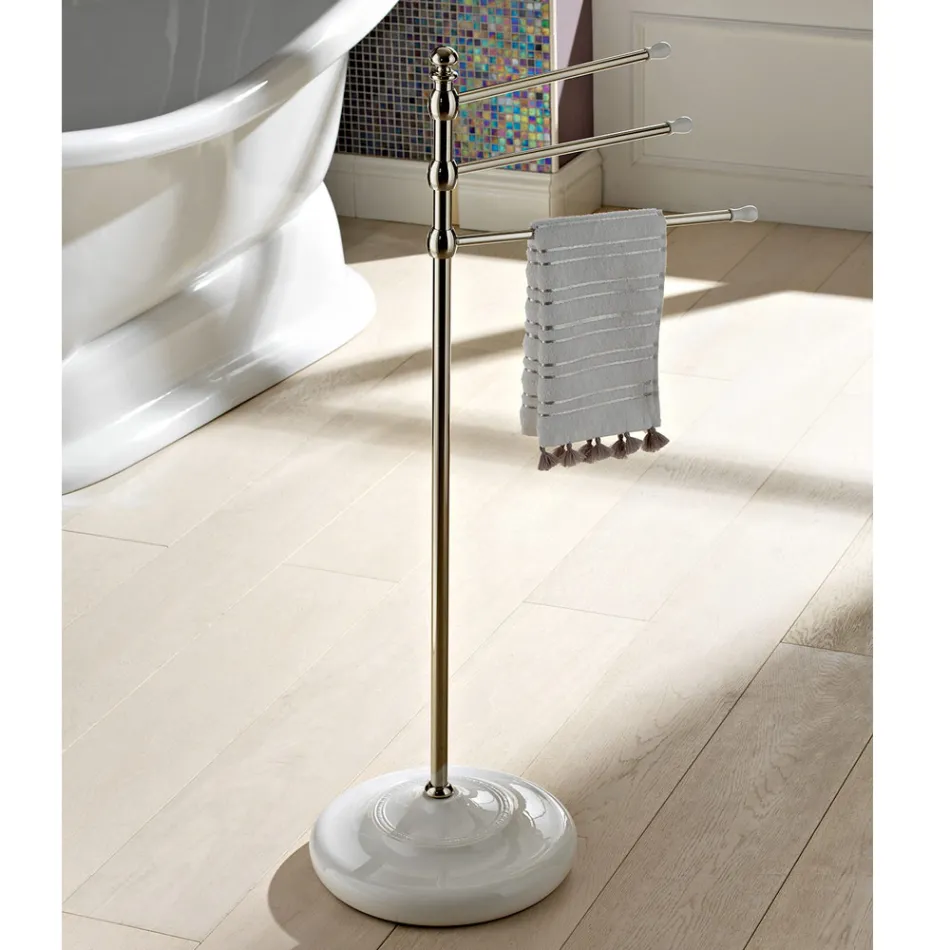 حامل مناشف عتيق بثلاثة أذرع من النحاس والسيراميك - ليون Viadurini