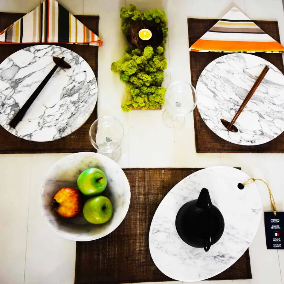 طبق تقديم دائري من رخام كارارا الأبيض صنع في إيطاليا - كاميل Viadurini