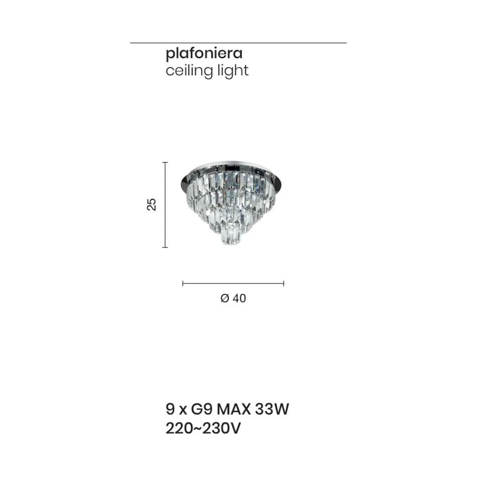 مصباح سقف كلاسيكي من المعدن الفضي وقلادات الكريستال - جيروم Viadurini