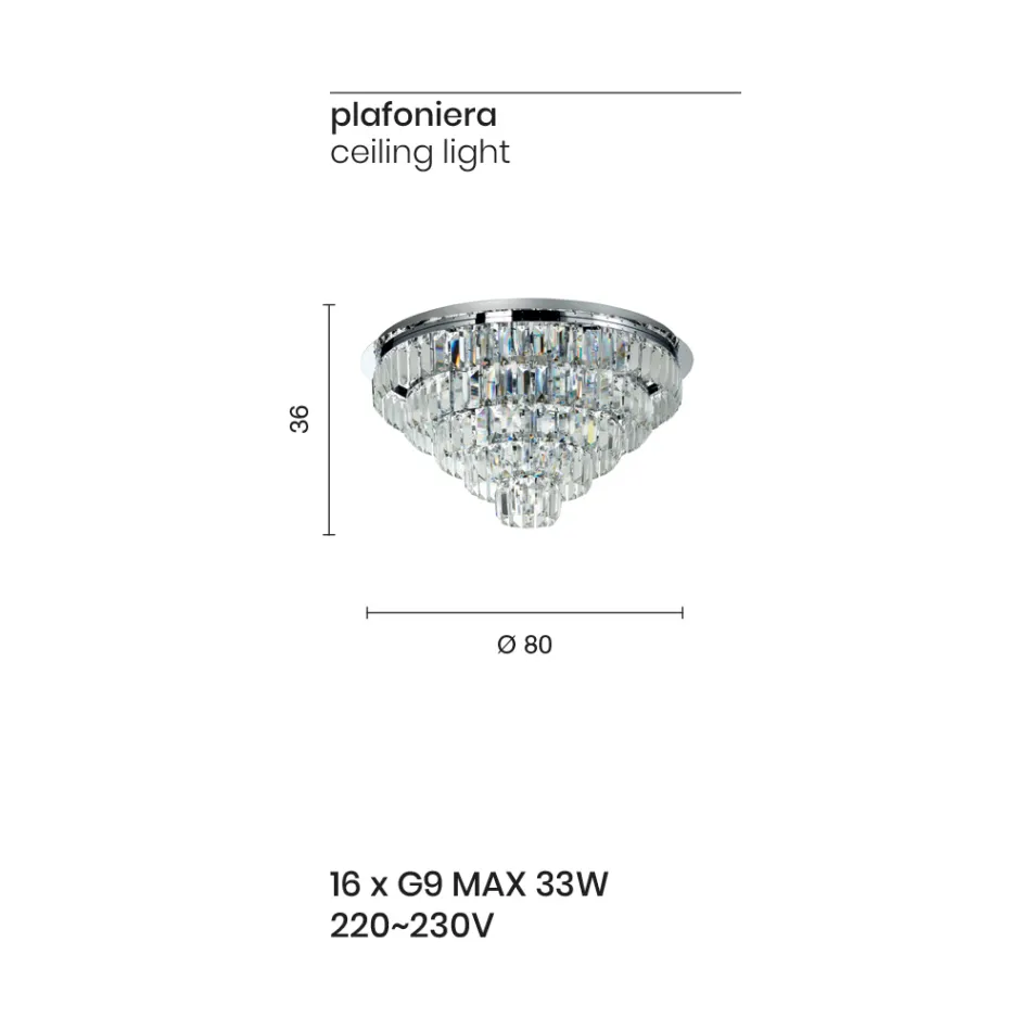 مصباح سقف كلاسيكي من المعدن الفضي وقلادات الكريستال - جيروم Viadurini