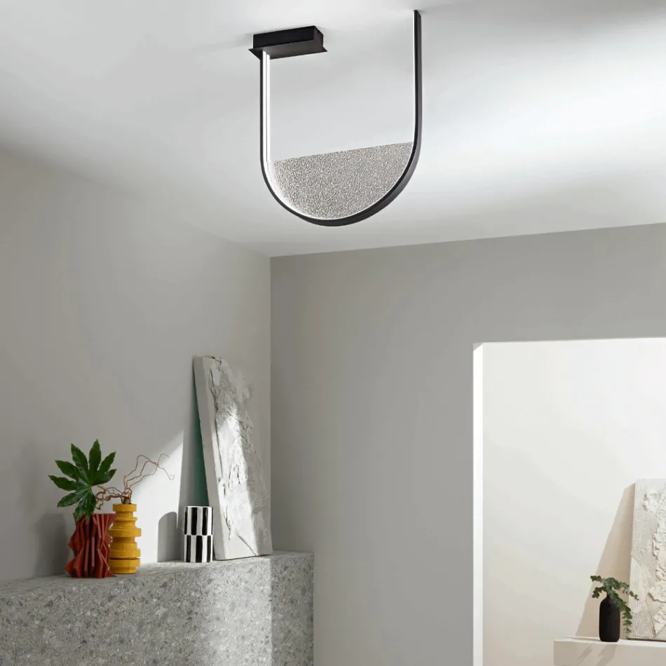 مصباح سقف من المعدن المطلي مع ملحق قابل للإزالة من الزجاج الحبيبي - كاتالبا Viadurini