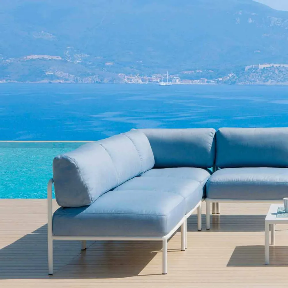 كرسي بذراعين مركزي قابل للتعديل للاستخدام الخارجي مصنوع من المعدن والقماش، صنع في إيطاليا - كولا Viadurini