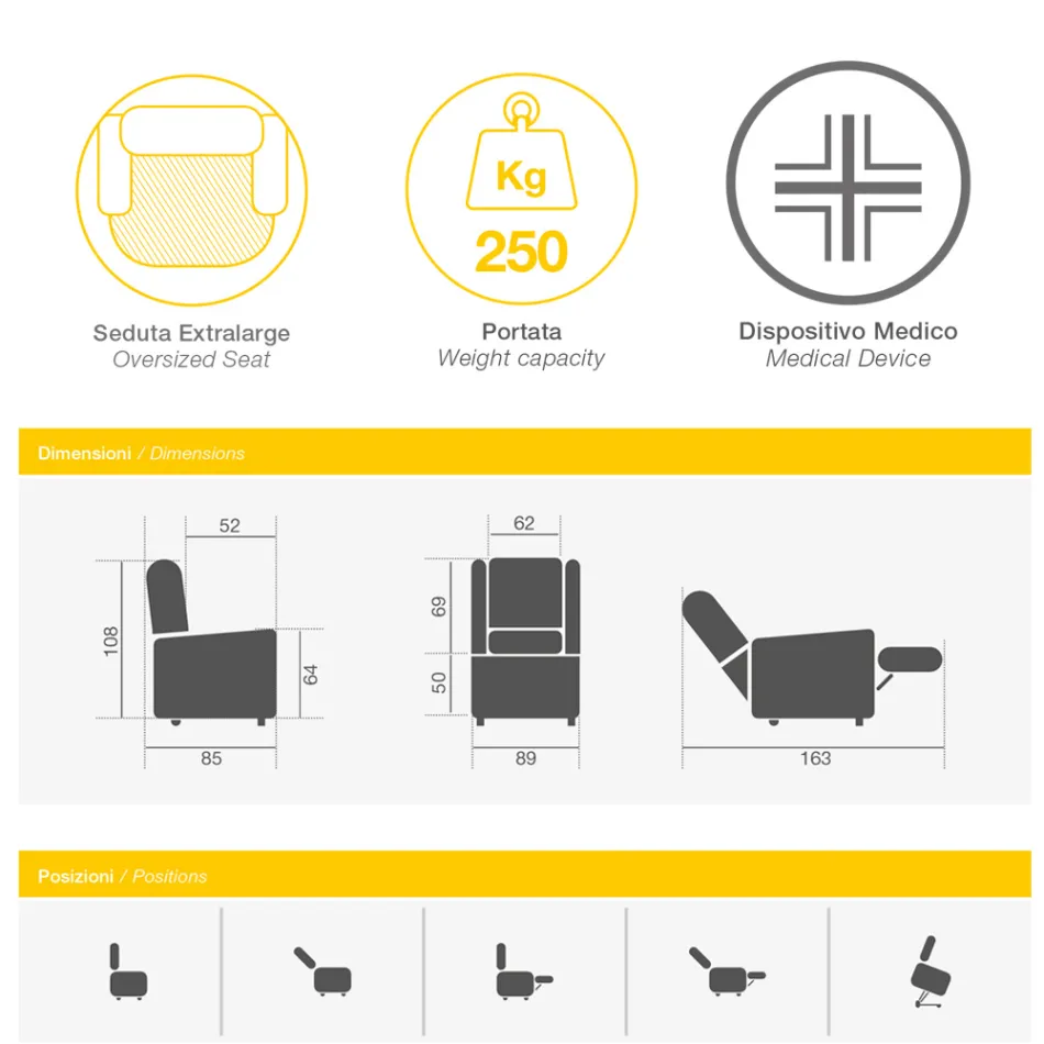 كرسي رفع بذراعين مع مقعد كبير جدًا مصنوع من قماش إيطالي الصنع - مارغريت Viadurini