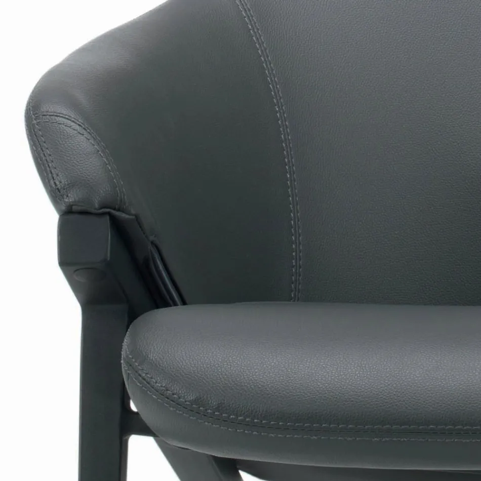 كرسي بذراعين بهيكل فولاذي ومقعد من الجلد البيئي الجرافيتي، صنع في إيطاليا - ريجيو Viadurini