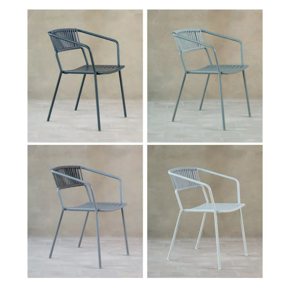 كرسي بذراعين خارجي من الفولاذ المجلفن قابل للتكديس، صنع في إيطاليا، قطعتان - فيسنا Viadurini