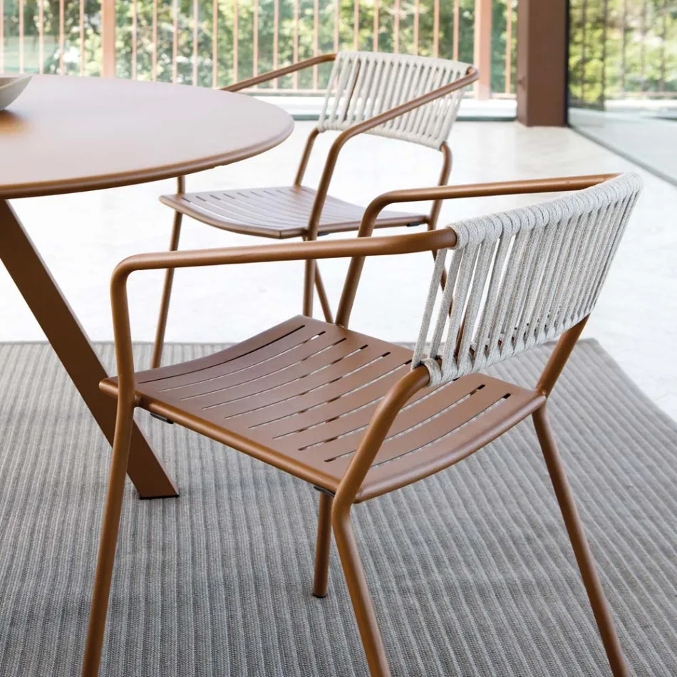 كرسي بذراعين خارجي من الفولاذ المجلفن قابل للتكديس، صنع في إيطاليا، قطعتان - فيسنا Viadurini