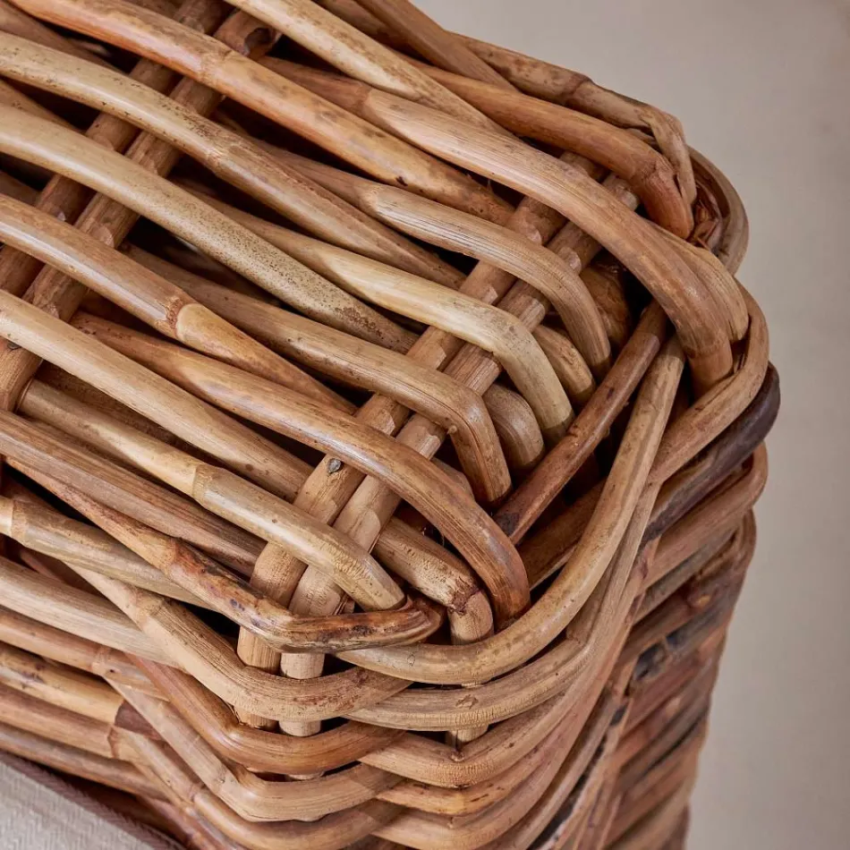 كرسي بذراعين خارجي من الروطان الطبيعي مع وسائد - كيرا Viadurini