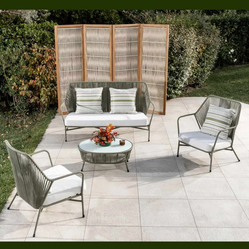 كرسي حديقة مصنوع من الألومنيوم ومنسوج بحبل - أستريا Viadurini