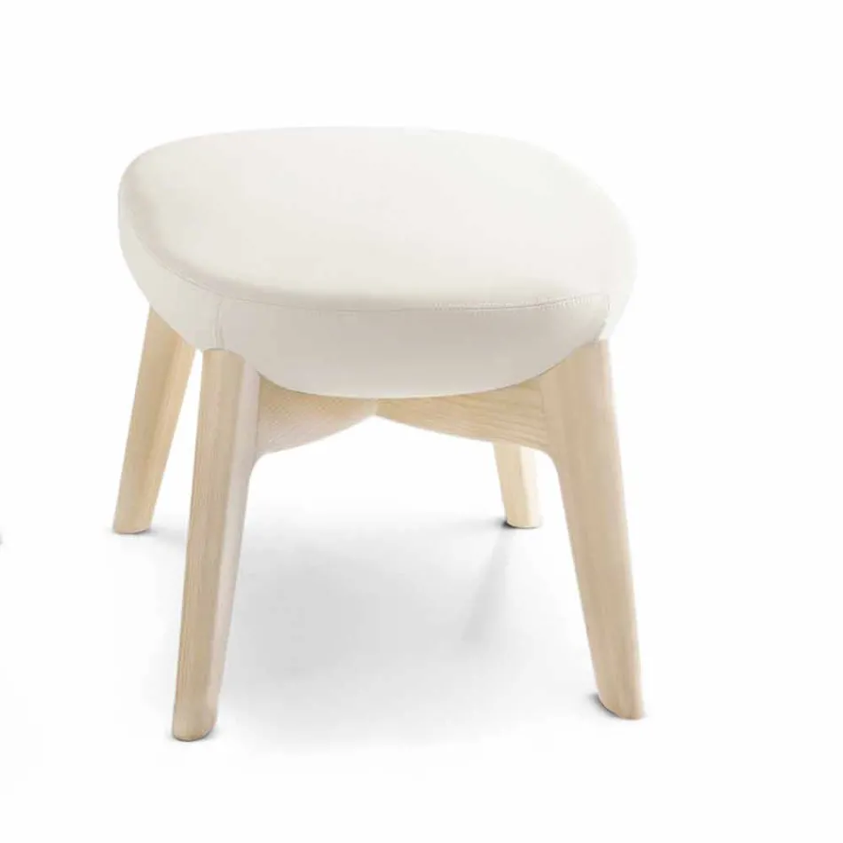 كرسي بذراعين لغرفة المعيشة مع مسند للقدمين مصنوع من الجلد والخشب في إيطاليا - فراشة Viadurini