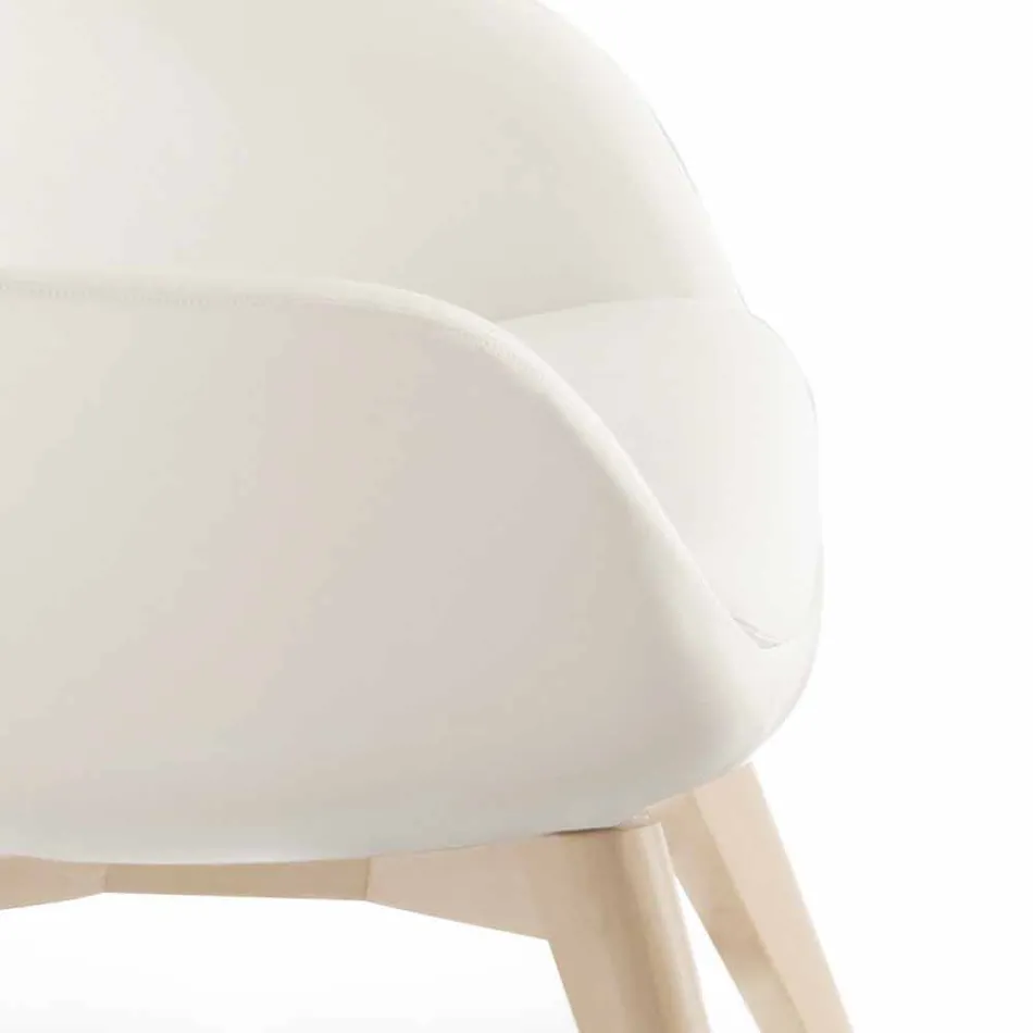 كرسي بذراعين لغرفة المعيشة مع مسند للقدمين مصنوع من الجلد والخشب في إيطاليا - فراشة Viadurini