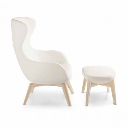 كرسي بذراعين لغرفة المعيشة مع مسند للقدمين مصنوع من الجلد والخشب في إيطاليا - فراشة Viadurini