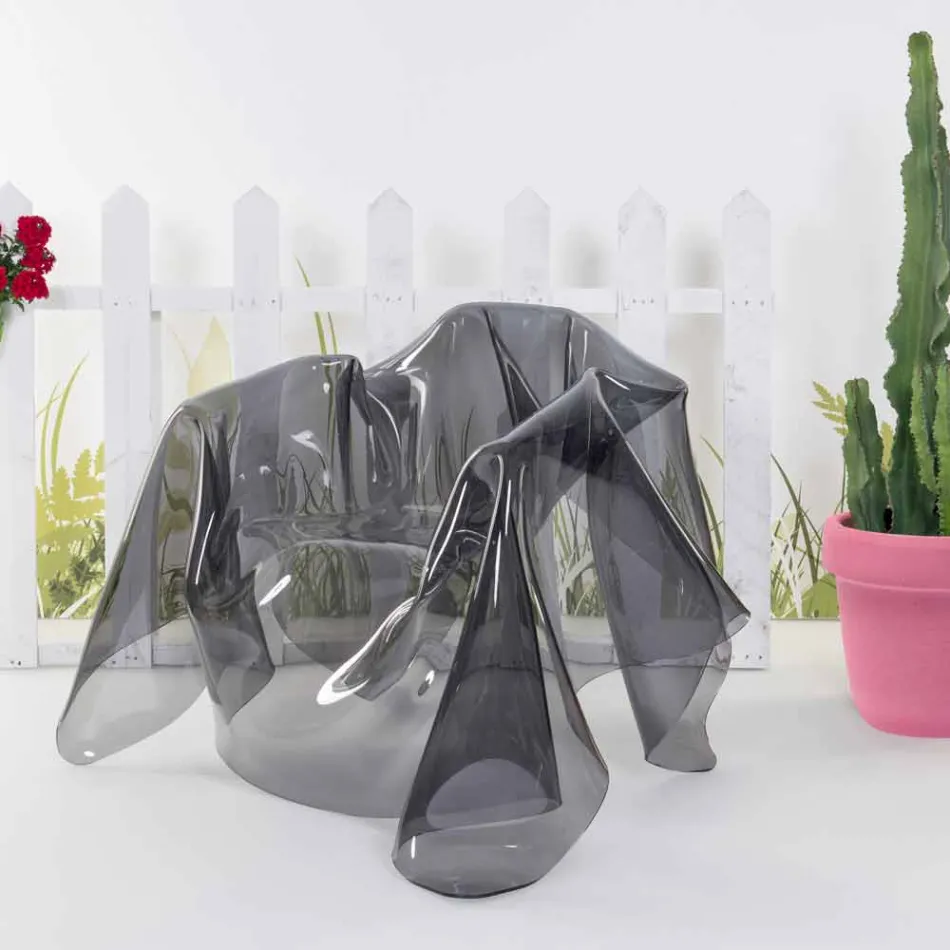 كرسي بذراعين بتصميم عصري من زجاج شبكي مدخن من باريس، صنع في إيطاليا Viadurini