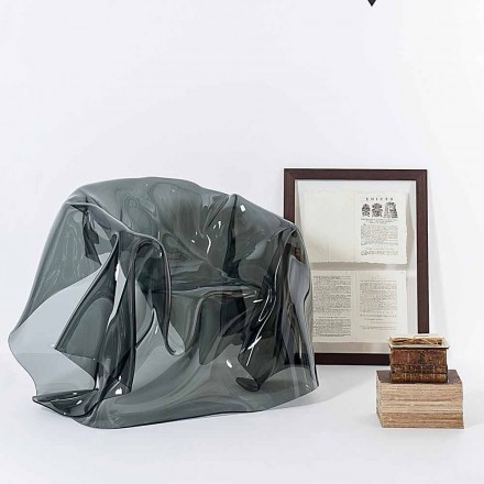 كرسي بذراعين بتصميم عصري من زجاج شبكي مدخن من باريس، صنع في إيطاليا Viadurini