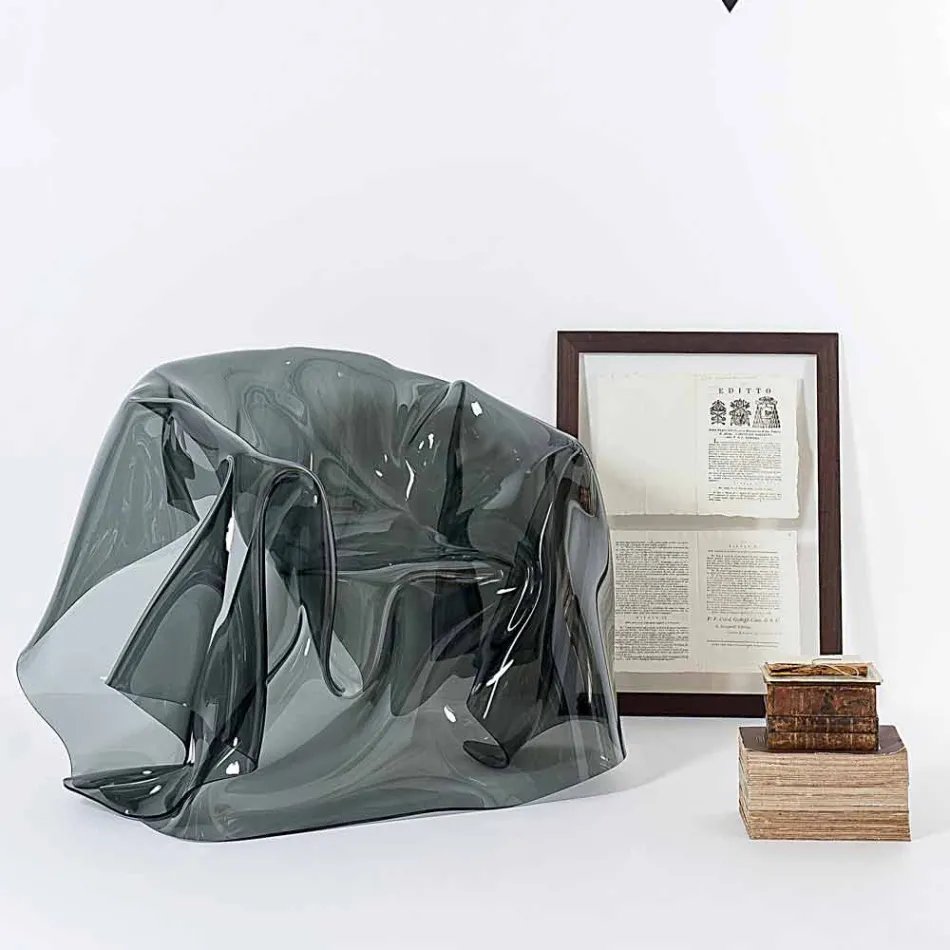 كرسي بذراعين بتصميم عصري من زجاج شبكي مدخن من باريس، صنع في إيطاليا Viadurini