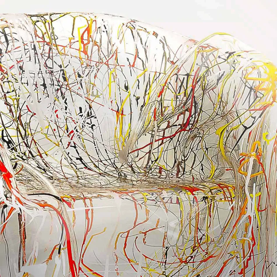 كرسي بذراعين بتصميم عصري من زجاج شبكي متعدد الألوان، صنع في إيطاليا Viadurini