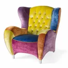 كرسي بذراعين مخملي مزخرف بحافة مضلعة ومبطنة من شينك Viadurini