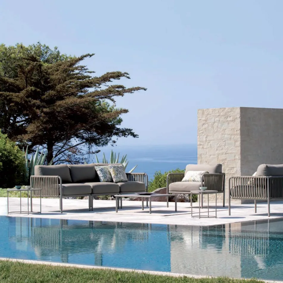 كرسي خارجي مصنوع من الفولاذ والحبل مع وسائد، صنع في إيطاليا - هيلجا Viadurini