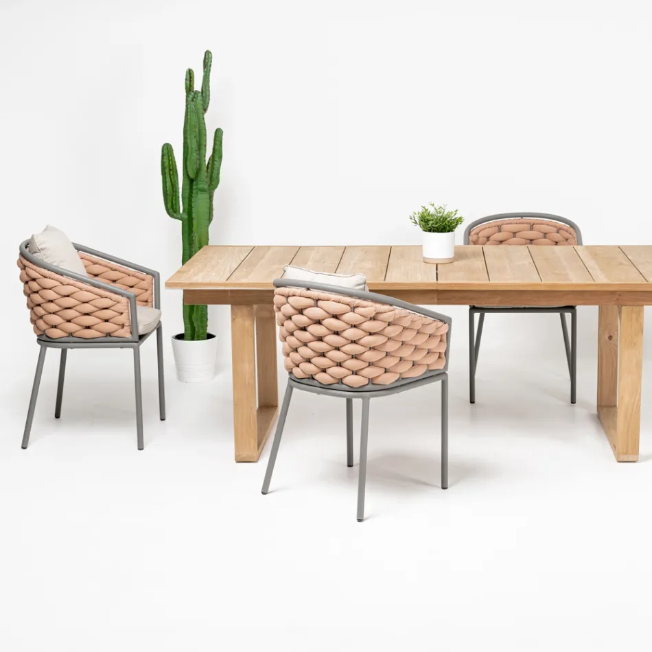 كرسي خارجي مصنوع من الألومنيوم وقماش أوليفيل المنسوج يدويًا - رضا Viadurini