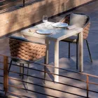 كرسي خارجي مصنوع من الألومنيوم وقماش أوليفيل المنسوج يدويًا - رضا Viadurini