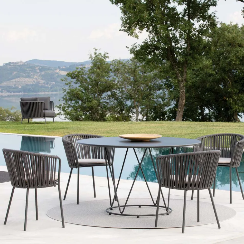 كرسي حديقة مصنوع من الفولاذ والحبل، صنع في إيطاليا، قطعتين - برون Viadurini