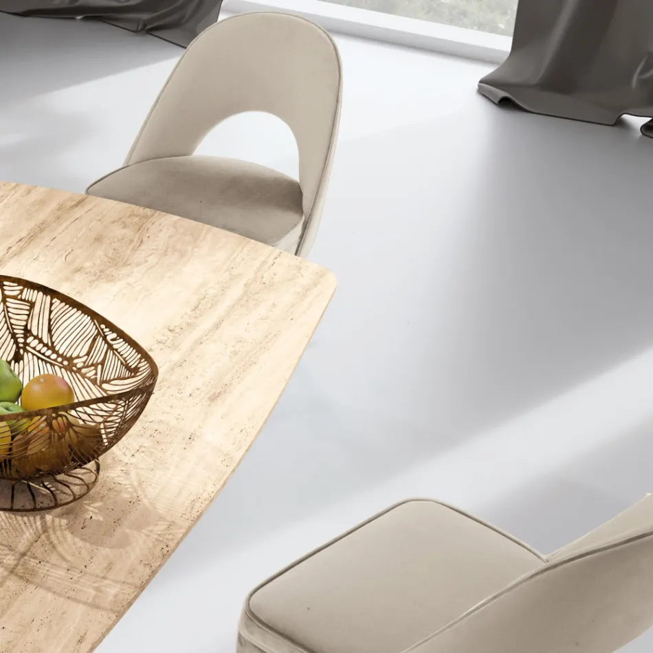 كرسي بذراعين لغرفة المعيشة مصنوع من أقمشة مختلفة مع هيكل خشبي - إدغار Viadurini