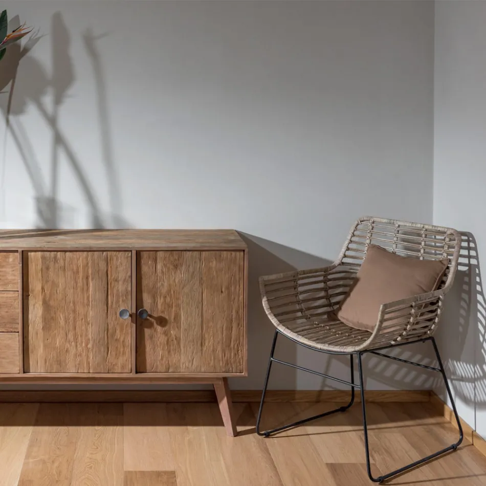 كرسي بذراعين لغرفة المعيشة من Kubù مصنوع من الخيزران والحديد - منزلق Viadurini