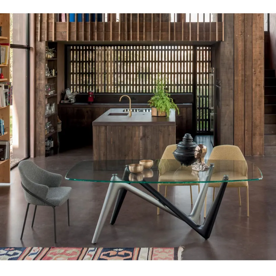 كرسي بذراعين ومقعد معدني من القماش المعاد تدويره صنع في إيطاليا - سيج Viadurini