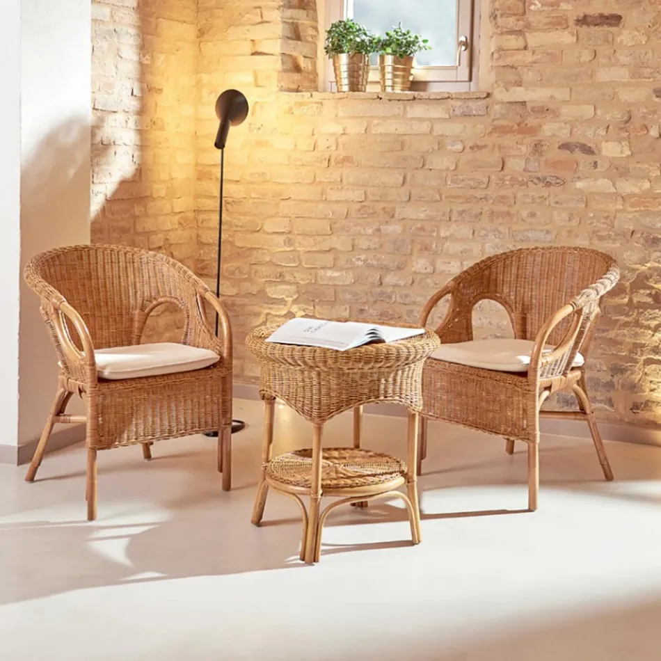 كرسي خارجي من الخيزران مع وسادة مقعد - ناثانيال Viadurini