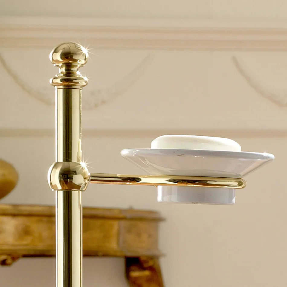 حامل مناشف أرضية مع طبق صابون نحاسي وسيراميكي عتيق - روان Viadurini