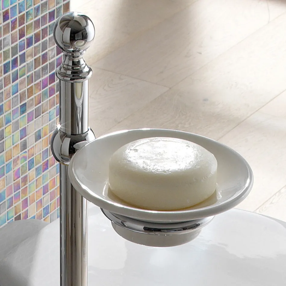 حامل مناشف أرضية مع طبق صابون نحاسي وسيراميكي عتيق - روان Viadurini