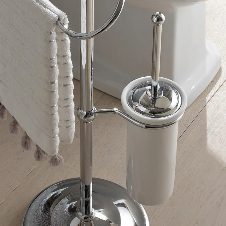 حامل مناشف أرضية مع طبق صابون نحاسي وسيراميكي عتيق - روان Viadurini