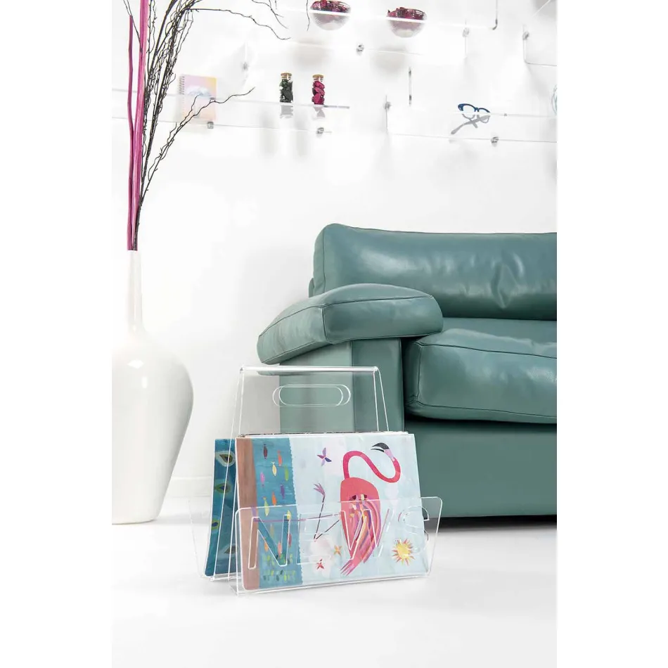 رف مجلات بتصميم من زجاج شبكي أسود أو شفاف، صنع في إيطاليا - عمر Viadurini