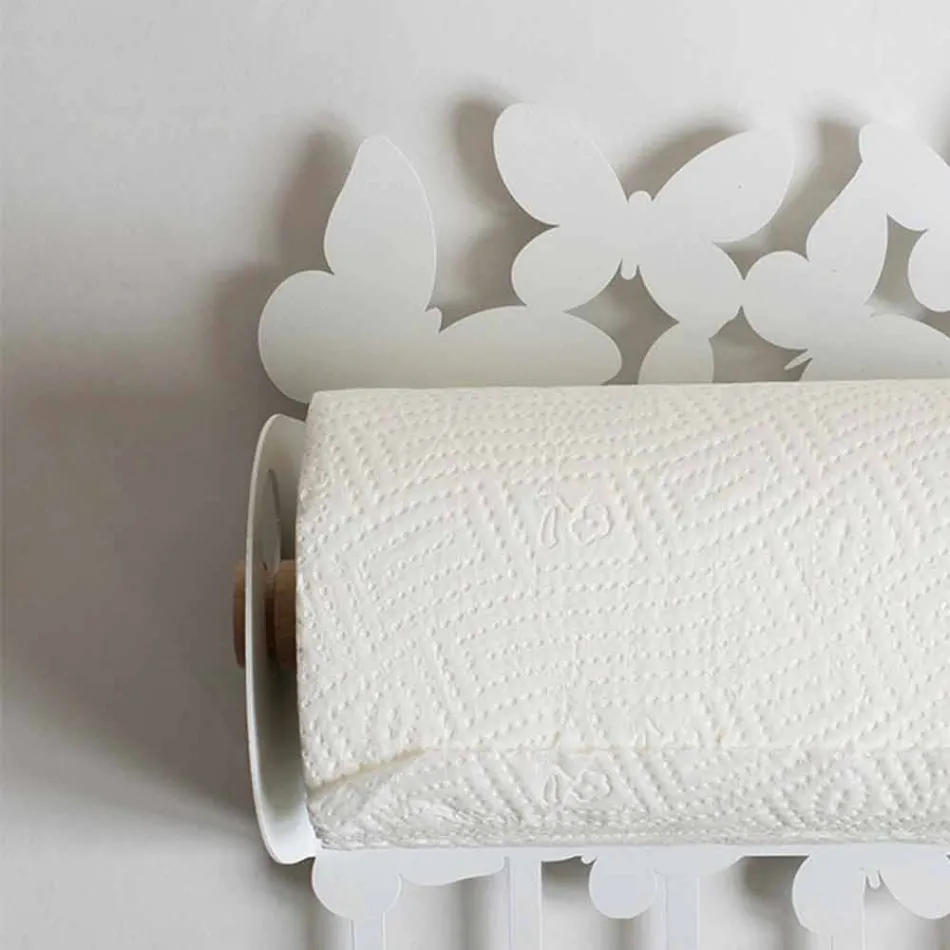 حامل لفافات الحائط من الحديد الأبيض أو البيج، صنع في إيطاليا - لايدن Viadurini