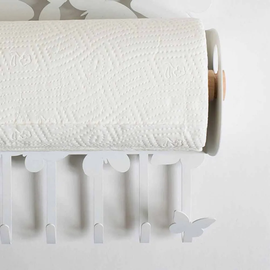 حامل لفافات الحائط من الحديد الأبيض أو البيج، صنع في إيطاليا - لايدن Viadurini