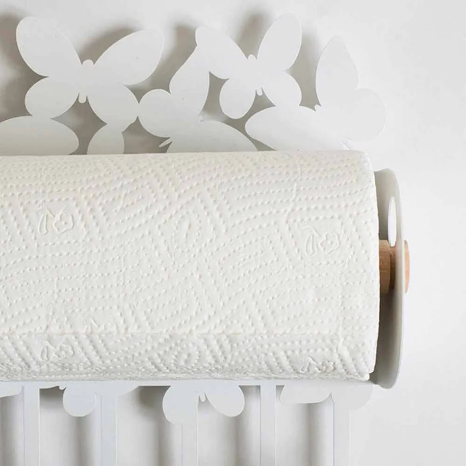 حامل لفافات الحائط من الحديد الأبيض أو البيج، صنع في إيطاليا - لايدن Viadurini