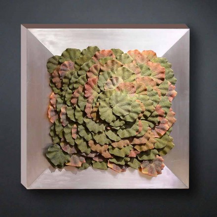 لوحة جدارية حديثة مصنوعة من المعدن والزهور الاصطناعية، صنع في إيطاليا - غونيو Viadurini