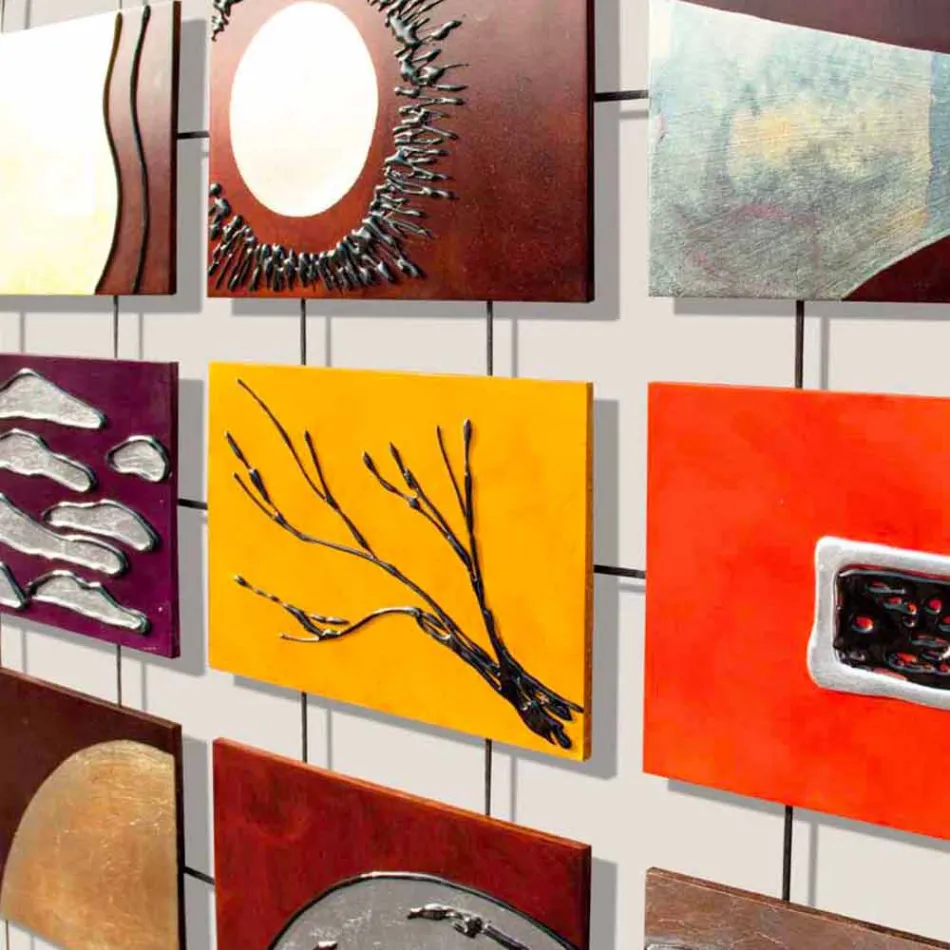 لوحة فنية حديثة مكتملة بألواح بارزة معلقة على حبال وايز Viadurini