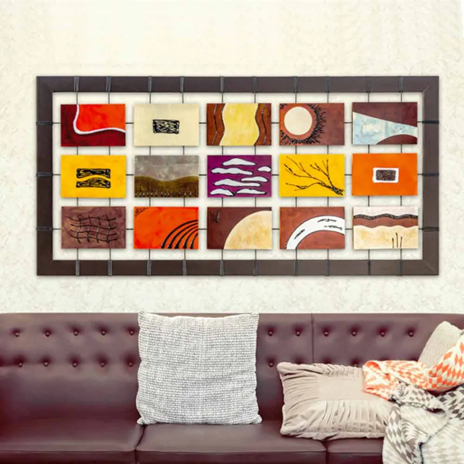 لوحة فنية حديثة مكتملة بألواح بارزة معلقة على حبال وايز Viadurini