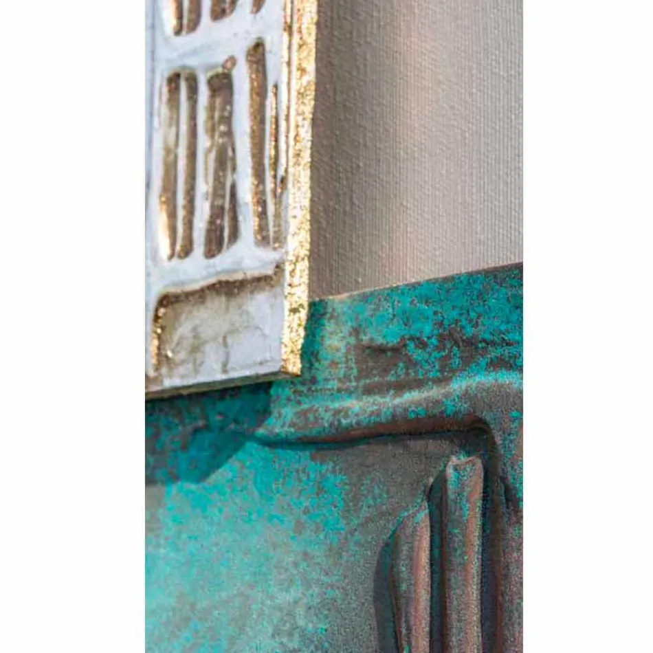 لوحة فنية حديثة بقماش بني فاتح وثمانية عناصر نسيجية من تصميم أندرو Viadurini