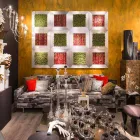 لوحة جدارية حديثة مصنوعة من المعدن والزهور الاصطناعية، صنع في إيطاليا - تريمو Viadurini