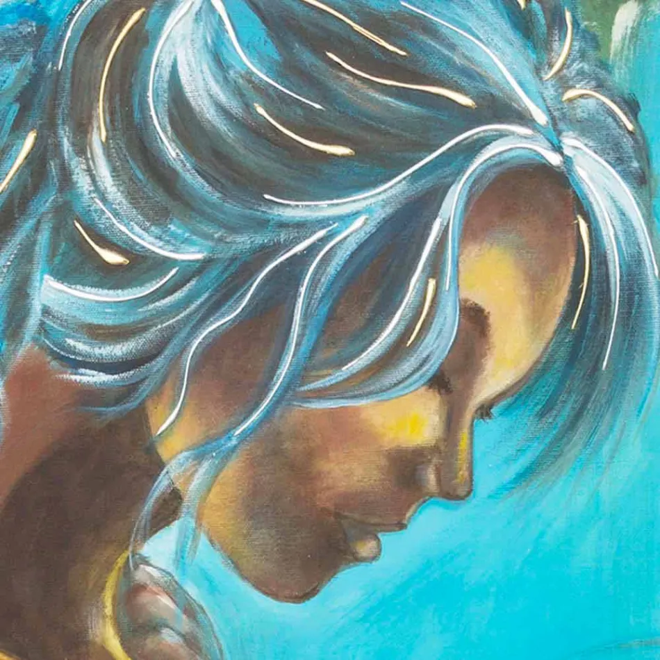 لوحة فنية حديثة لامرأة مزينة يدويًا بتفاصيل من الراتنج الحلو Viadurini