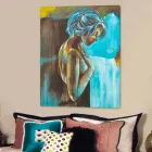 لوحة فنية حديثة لامرأة مزينة يدويًا بتفاصيل من الراتنج الحلو Viadurini