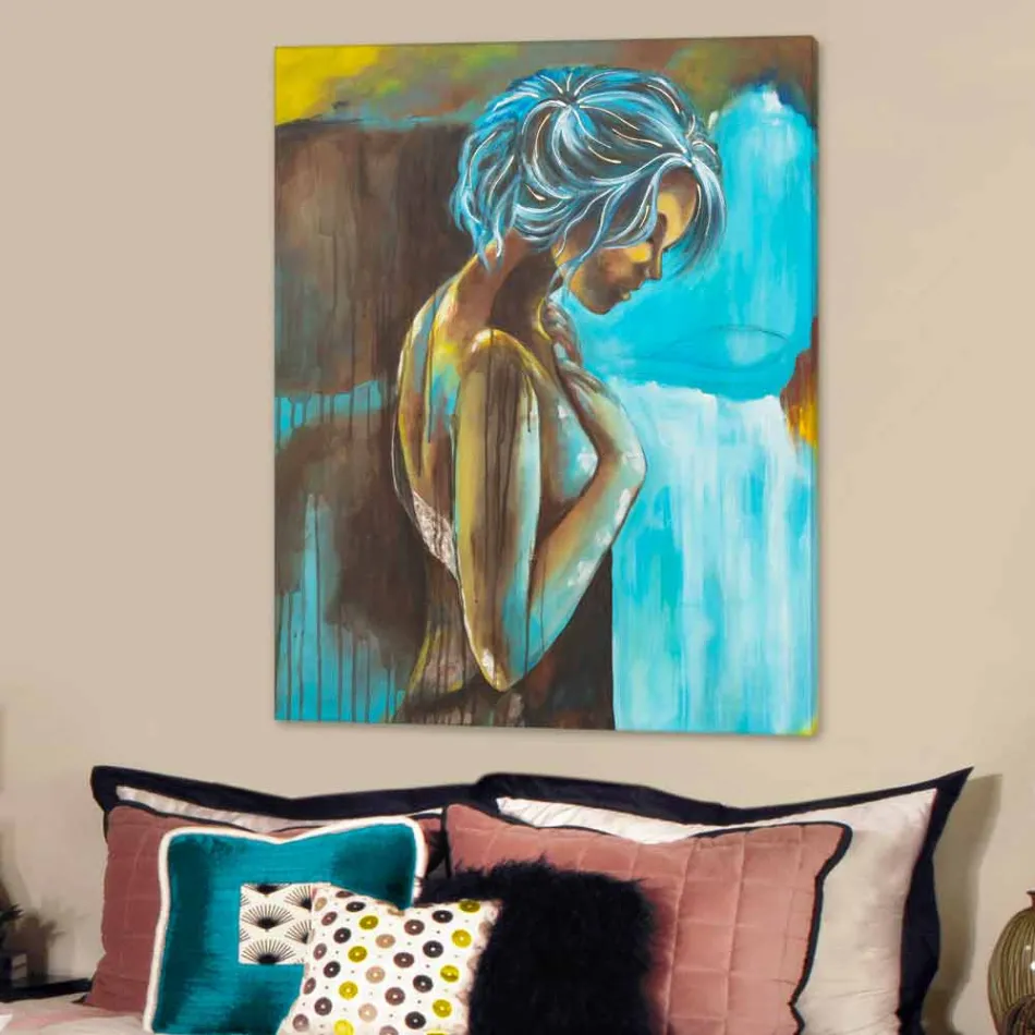 لوحة فنية حديثة لامرأة مزينة يدويًا بتفاصيل من الراتنج الحلو Viadurini