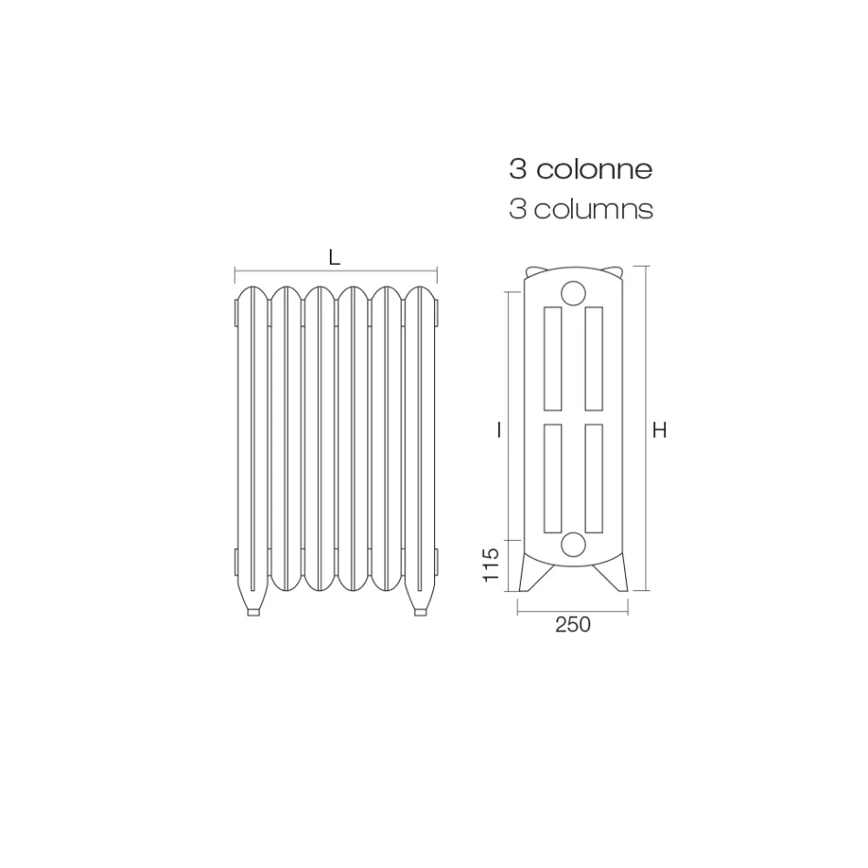 مشعاع هيدروليكي من الحديد الزهر بثلاثة أعمدة مزخرفة - فانيلين Viadurini
