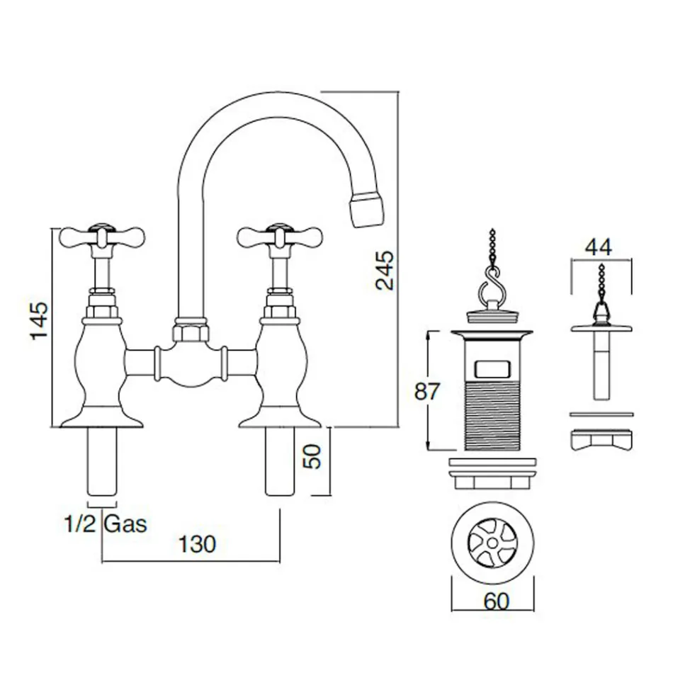 صنبور جسري كلاسيكي مصنوع يدويًا من النحاس للحوض - فيوريتا Viadurini